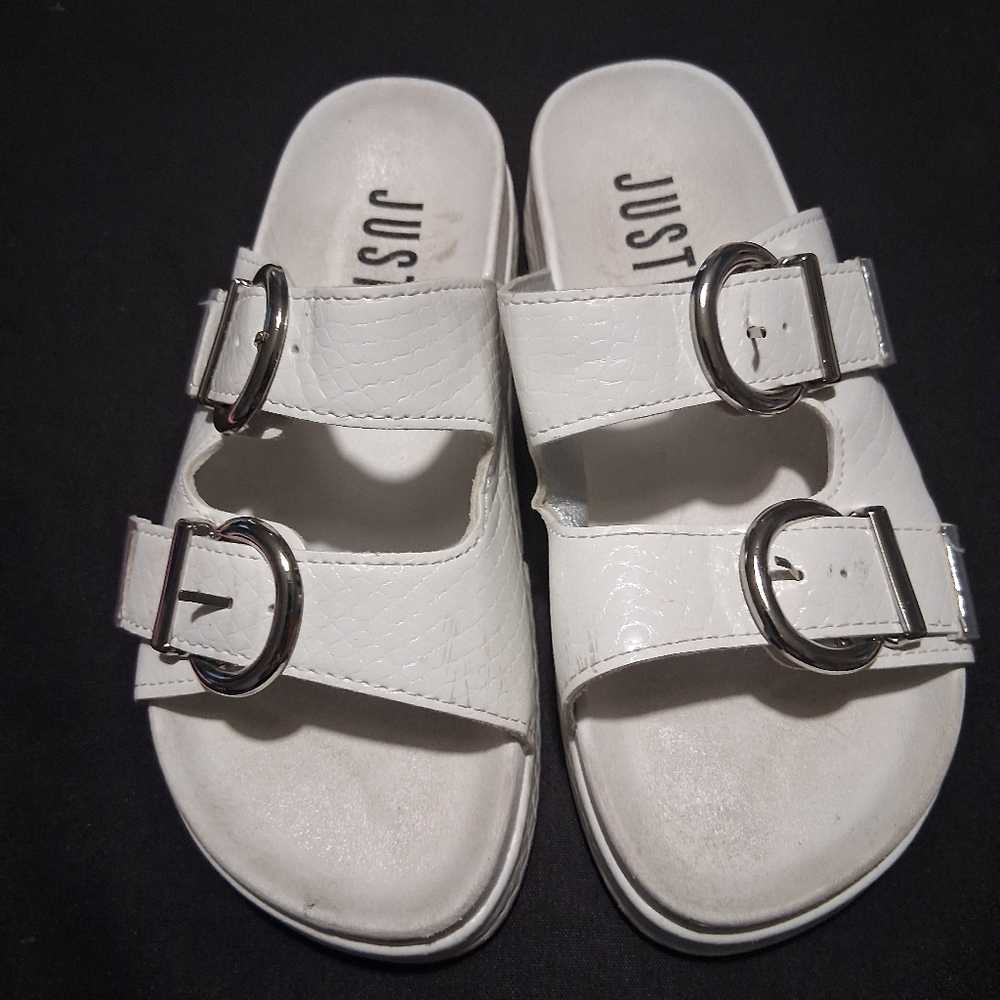 Justice White Sandals with Contoured Footbed